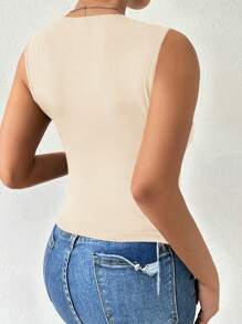 Calvaya Hơn Xù Cổ vuông Áo ba lỗ - Màu be - Xem 2