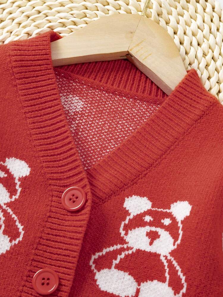 Baby Girl Bear Pattern Cardigan & Cami Knit Bodysuit