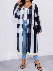SHEIN LUNE Hơn In kẻ sọc Mở Mặt trước Áo khoác dài - Nhiều màu - Xem 1