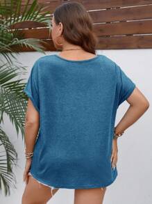 SHEIN LUNE Plus Batwing Sleeve Tee - Blue - View 2