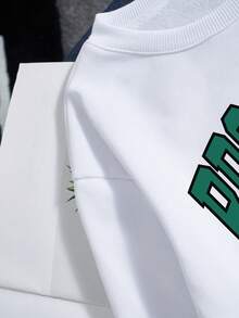 Men Plus Letter Graphic Thermal Lined Sweatshirt - White - View 3