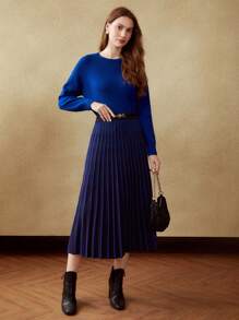 MOTF PREMIUM PLEATED KNIT MIDI SKIRT WITHOUT BELT