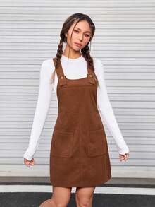 SHEIN MOD Vestido overol con doble bolsillo sin camiseta - Café integral - Ver 6