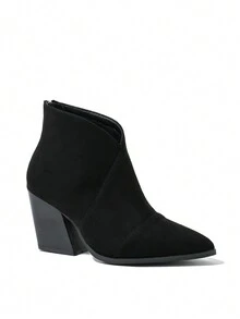 Thick Heel Pointed Toe Naked Boots Women's Short Boots, European And American New Style - 黑色 - 查看 5