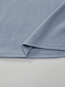 SHEIN 兒童男童純色半開襟 Polo 長袖 T 恤 - 藍色 - 查看 4