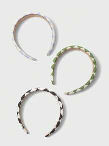 3pcs Girls Plaid Pattern Vintage Polyester Wide Headband For Daily Decoration - Multicolor - View 5