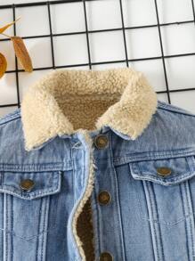 Young Boy Borg Collar Teddy Lined Denim Jacket - Light Wash - View 4