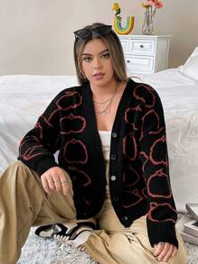 Flirla 大碼南瓜圖案落肩袖開襟衫 - 彩色 - 查看 7