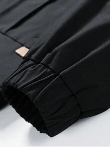 男士大码字母補丁細節翻蓋口袋落肩袖夾克不帶T恤 - 黑色 - 查看 4