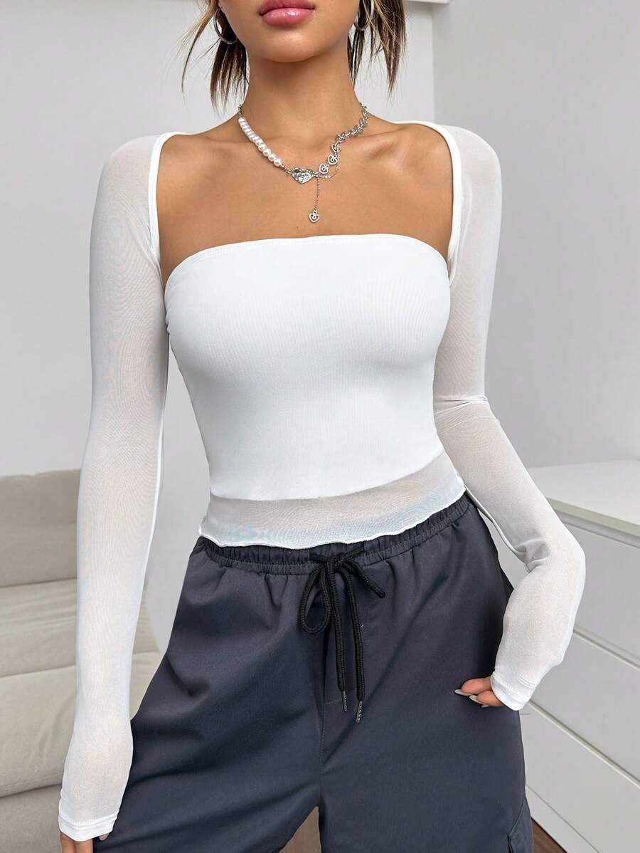 Muchica unicolor ribete en forma de lechuga Top bandeau & Bolero - Blanco - Ver 1
