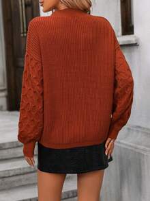 SHEIN LUNE 纯色落肩针织套头衫，适合秋冬季穿着 - 鏽棕色 - 查看 2