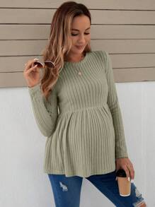 SHEIN 孕婦條紋針織荷葉邊下擺T恤 - 薄荷綠 - 查看 6