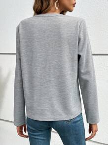 SHEIN Frenchy Half Button Flap Detail Tee Winter Casual - Light Grey - View 2