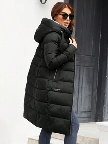 MIEGOFCE Zip Pocket Drawstring Hooded Padded Coat - Black - View 6