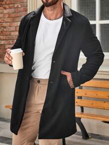 Manfinity Homme Men Lapel Neck Button Front Overcoat - Black - View 3