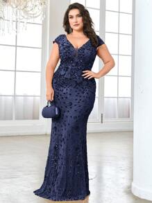 BluePlum Đầm maxi dáng đuôi cá ôm sát, tay ngắn, cổ chữ V, chất liệu co giãn cao cấp, đính sequin, cỡ lớn, màu trơn, thanh lịch và sang trọng, tôn lên vẻ duyên dáng trẻ trung nữ tính, phù hợp cho các bữa tiệc, lễ tốt nghiệp, đám cưới, sự kiện, dạ hội và các dịp trang trọng (Phiên bản cao cấp) - Đầm dự tiệc, đầm dự đám cưới, đầm dạ hội - Màu xanh hải quân - Xem 6