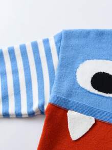 SHEIN Perso Play 男小童條紋圖案和卡通圖案落肩袖套頭毛衣 - 彩色 - 查看 3