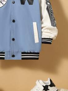 SHEIN Tween Boy Letter Graphic Striped Trim Varsity Jacket Without Hoodie - Multicolor - View 5