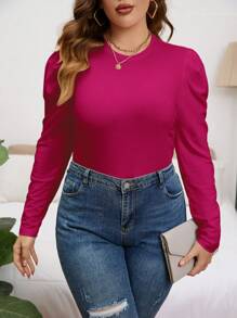 SHEIN Privé Talla grande Camiseta unicolor de manga gigot