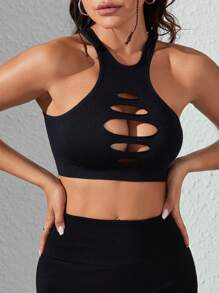 Slayform Backless Batwing Sleeve Sports Teeworkout Tank Top - Black - View 6
