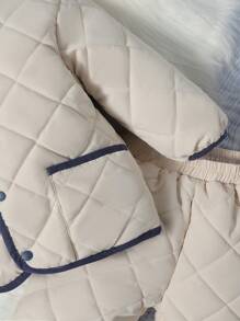 Baby Girl Contrast Binding Hooded Padded Coat & Pants - Apricot - View 6