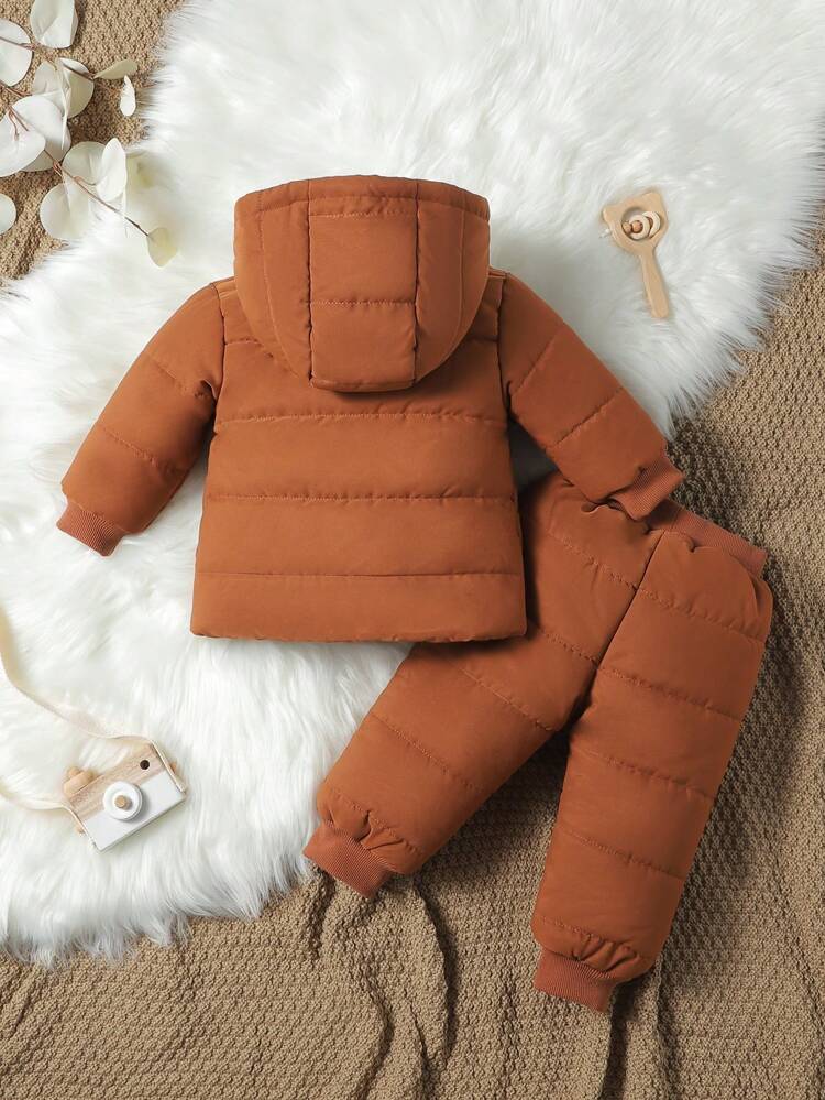 Baby Girl Zip Up Hooded Padded Coat & Pants