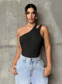 SHEIN ICON Body de un hombro de espalda abierta con abertura tejido de canalé