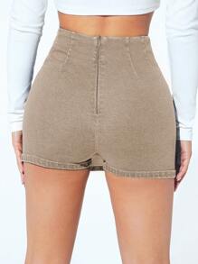 SHEIN PETITE Split Hem Denim Skort - Khaki - View 2