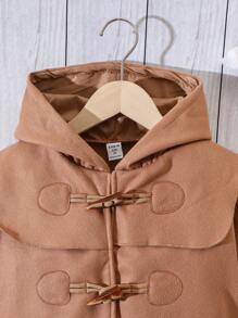 SHEIN Tween Girl Flap Pocket Hooded Duffle Overcoat - Khaki - View 4