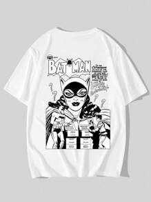 ROMWE MEN Batman X ROMWE Men Cartoon Graphic Tee, School - White - View 1