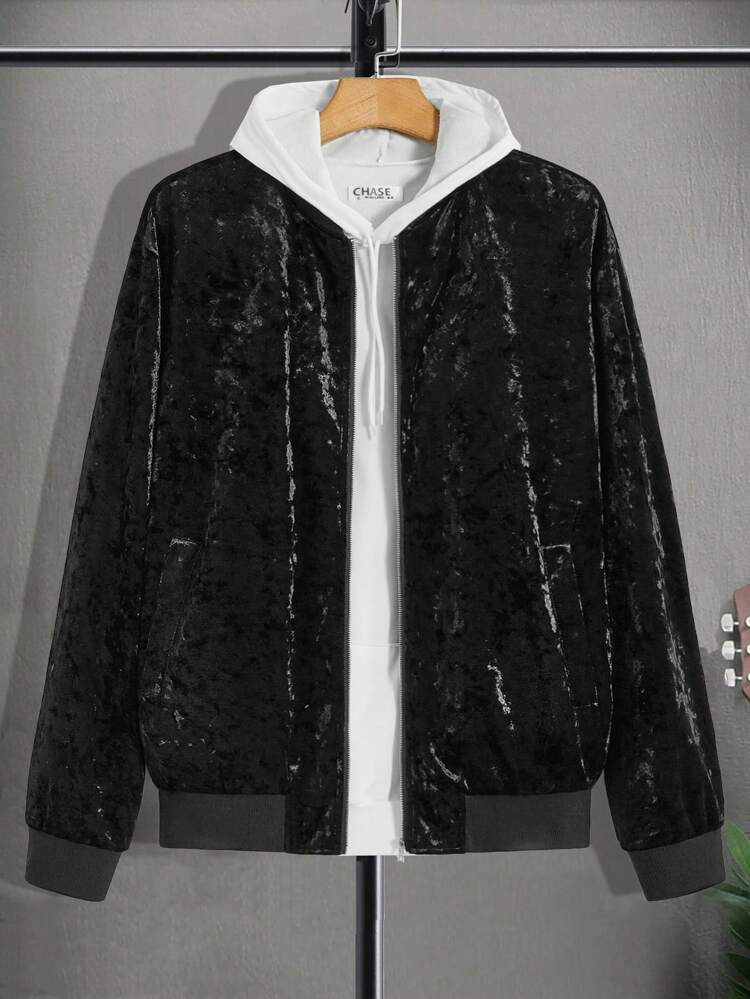 Men's Oversized Zip Up Bomber Jacket Without Hoodie, For Fall Winter