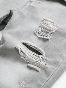 男士破洞抽鬚漂白水洗牛仔褲 - 灰色 - 查看 6