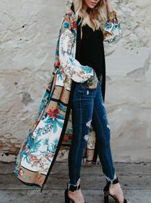 Women's Loose Casual Long Robe Beach Cover Up, Comfort Summer Holiday Printed Kimono