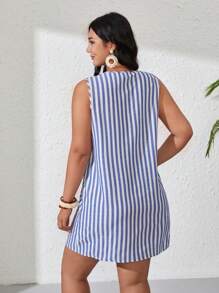 SHEIN VCAY 大碼條紋印花前紐扣洋裝