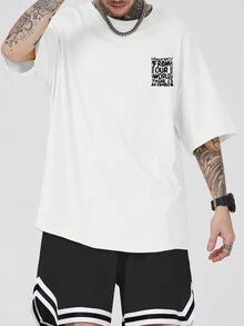 ROMWE MEN Street Life 男士標語圖案T恤 - 白色 - 查看 2