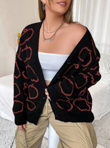 Flirla 大碼南瓜圖案落肩袖開襟衫 - 彩色 - 查看 5