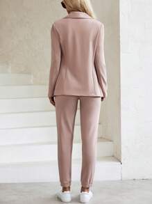 Miaspire Conjunto de 2 piezas de mujer con cárdigan de solapa texturizada y pantalones anchos con cintura elástica y cordón, para otoño/invierno - Rosa vieja - Ver 2