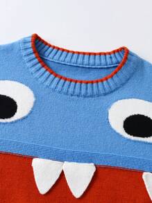 SHEIN Perso Play 男小童條紋圖案和卡通圖案落肩袖套頭毛衣 - 彩色 - 查看 5