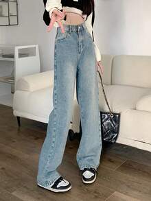 Washed Wide Leg Jeans - Light Wash - View 4
