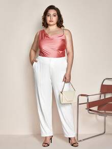 BizChic áo nữ kích thước lớn Bất đối xứng Chuỗi Vắt Ngọc trai màu trơn Thanh lịch - Hồng - Xem 6