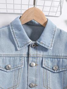 男大童翻蓋口袋牛仔夾克 - 淺色水洗藍 - 查看 6