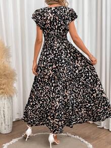 SHEIN Frenchy 滿版印花蝴蝶袖荷葉邊洋裝 - 彩色 - 查看 2