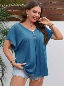 SHEIN LUNE Plus Batwing Sleeve Tee - Blue - View 4