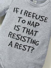 男嬰標語圖案連身背心 - 淺灰色 - 查看 4