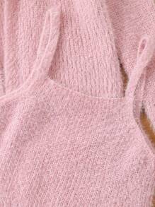 SHEIN Tween Girl Solid Cami Knit Top & Cardigan - Pink - View 5