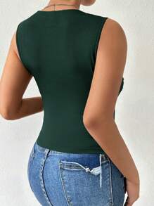 Calvaya Plus Solid Ruched Tank Top - Dark Green - View 2