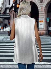 SHEIN LUNE Striped Print Double Breasted Vest Blazer - Black and White - View 4