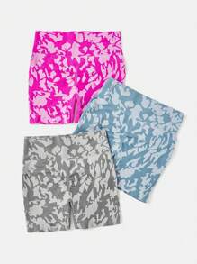 SHEIN Sport Studio 3 Stücke Weit geschnittene Shorts mit Allover Muster für Sport und Freizeit