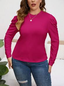 SHEIN Privé Talla grande Camiseta unicolor de manga gigot