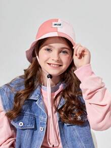 SHEIN 兒童粉色拼接編織漏斗帽 - 粉色 - 查看 8